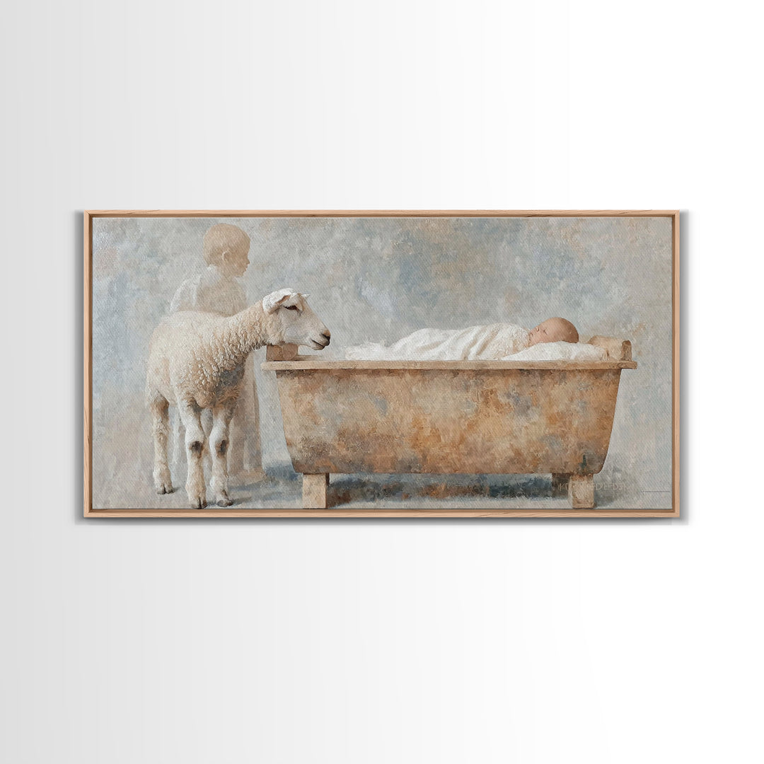 Lamb Of Peace | Framed Canvas Print | Christian Wall Art | Jesus Painting | Christian Art Canvas | Vintage Christmas Art | Christian Christ