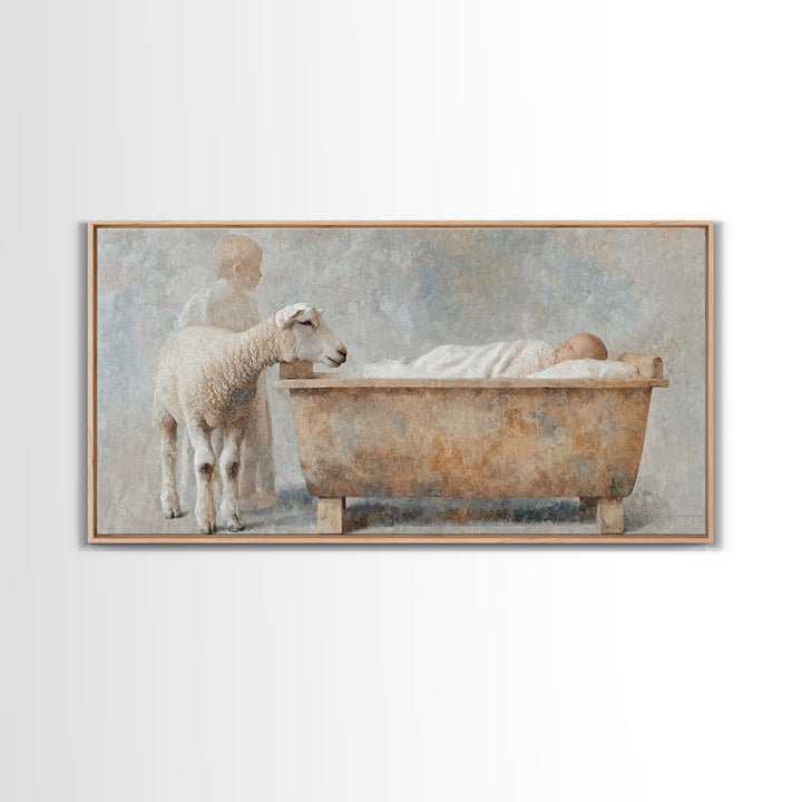 Lamb Of Peace | Framed Canvas Print | Christian Wall Art | Jesus Painting | Christian Art Canvas | Vintage Christmas Art | Christian Christ