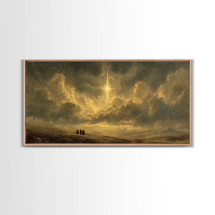 Journey By Starlight, Framed Canvas Print, Christian Art Painting, Moody Christmas Art, Christmas Wall Art, Christian Art Print