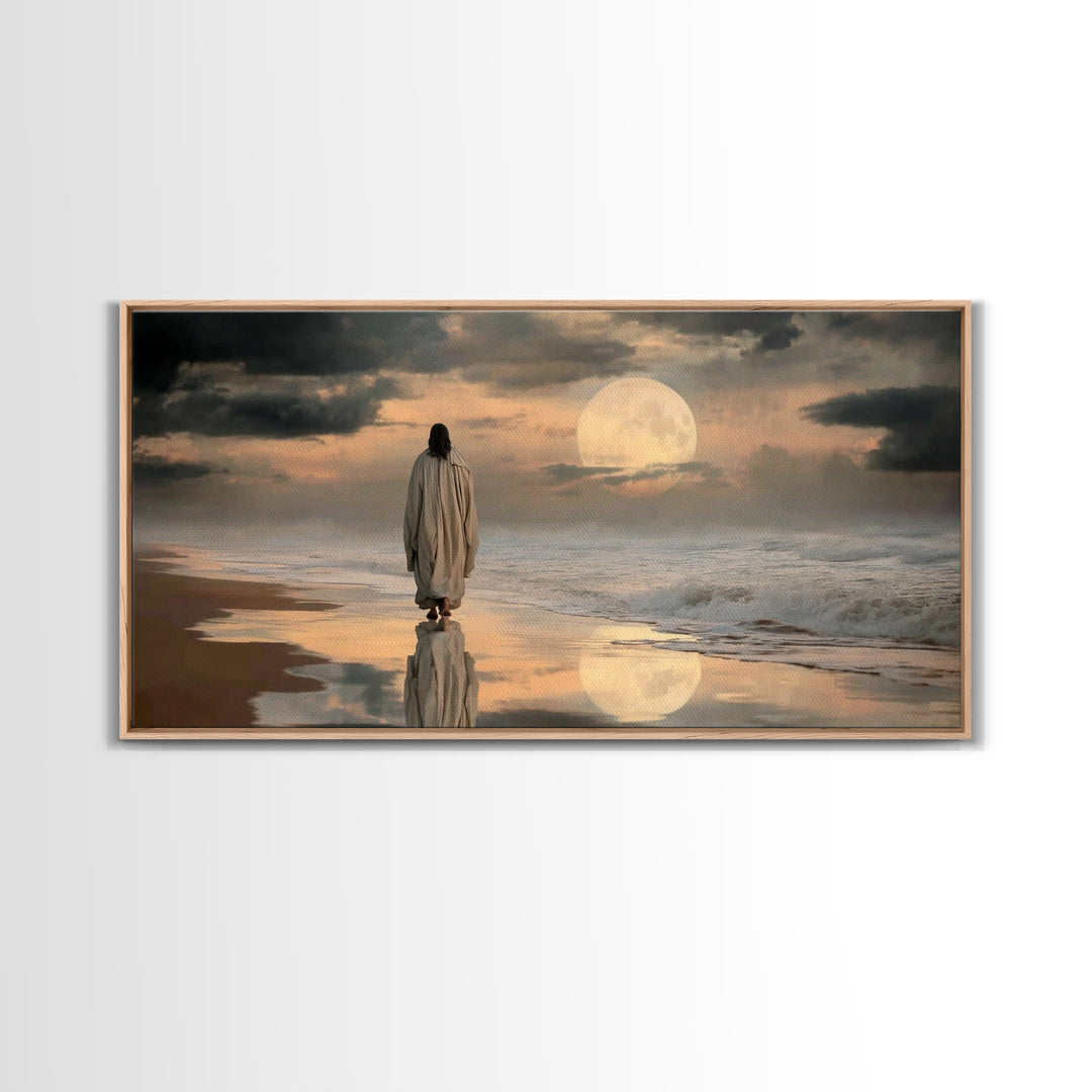 Moonlit Savior – Framed Canvas Print, Christian Art Canvas, Jesus Painting, Christian Wall Art, Moody Christian Art, Christian Gift