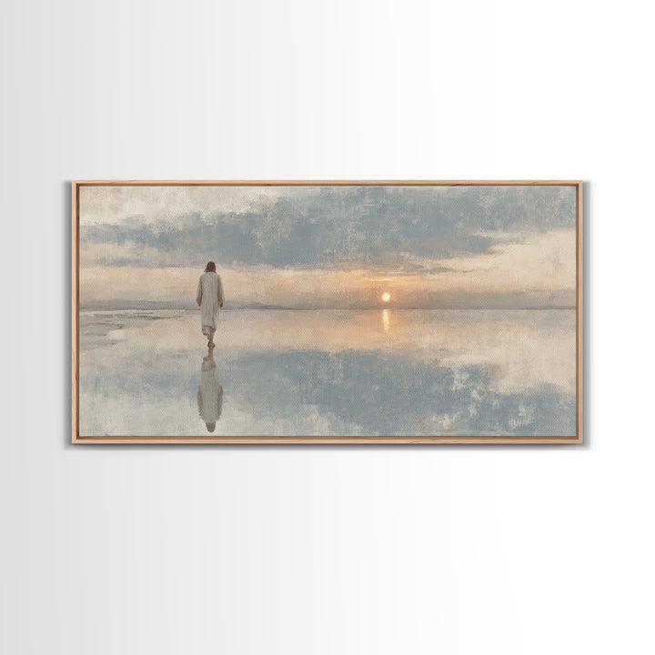 Silent Footsteps – Framed Canvas Print | Christian Art Print | Christian Wall Art | Minimalist Christian Art | Jesus Painting | Christian D