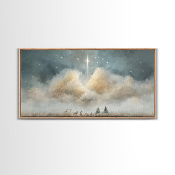 Shepherds Beneath Glory – Framed Canvas Print – Christian Christmas Art – Christian Art Work – Christmas Canvas Wall Art – Christian Decor