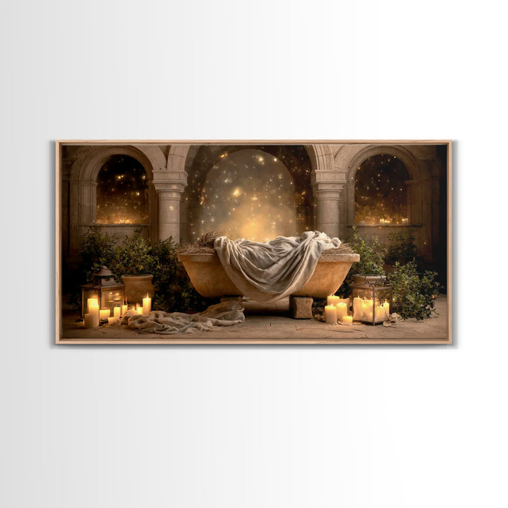 Holy Night Cradle – Framed Canvas Print – Christmas Wall Art – Christian Art Canvas – Christian Christmas Art – Christian Gift Ideas