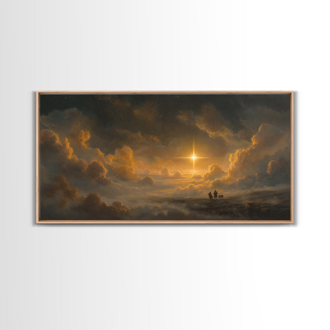 The Guiding Star - Framed Canvas Print - Christian Wall Art - Christmas Canvas Wall Art - Moody Christmas Art - Christian Christmas Art