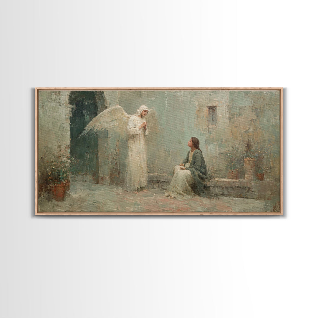 Courtyard Angel – Framed Canvas Print – Christian Art Canvas – Vintage Christian Art – Christian Wall Art – Christian Christmas Art