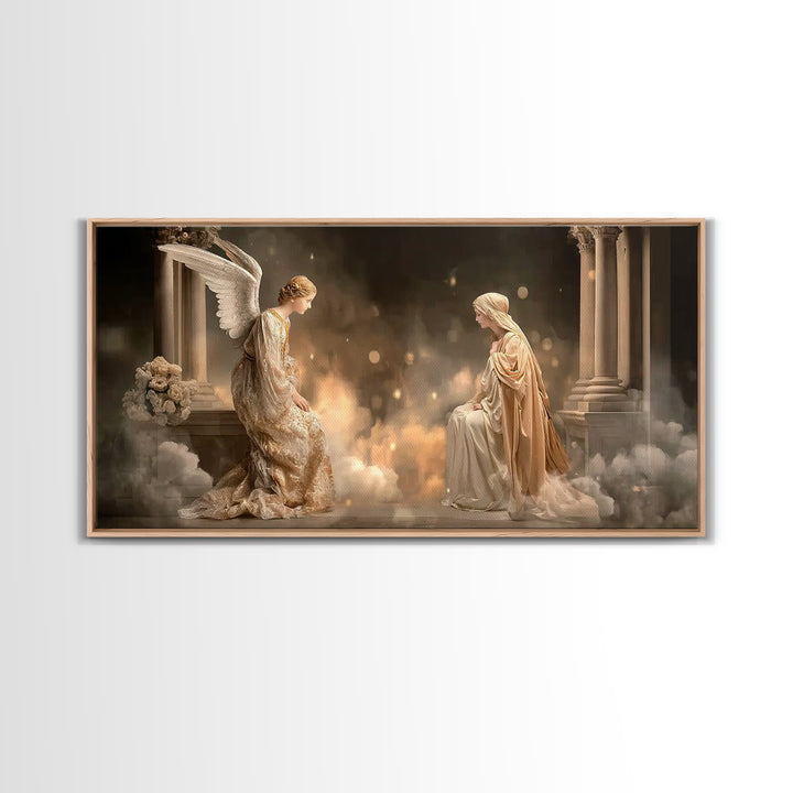 Golden Annunciation, Framed Canvas Print, Christian Wall Art, Jesus Painting, Christian Art Canvas, Christian Christmas Art, Christian Deco