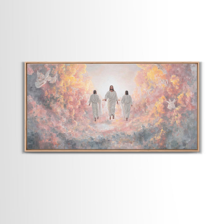 Celestial Gathering – Framed Canvas Print – Christian Art Print – Jesus Painting – Christian Wall Art – Christian Christmas Art – Modern Ch