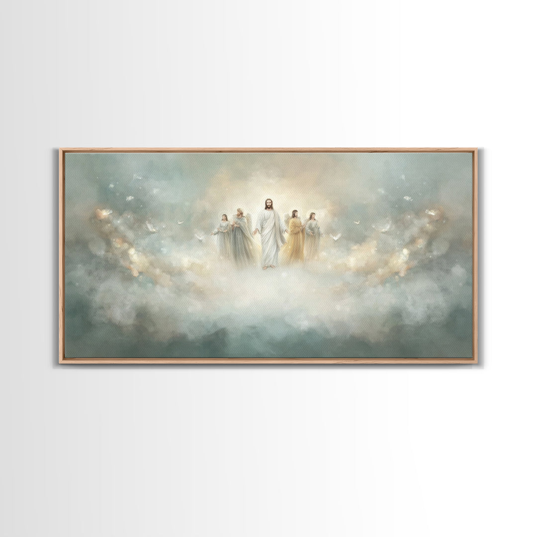 Clouds Of Glory, Framed Canvas Print, Christian Art Canvas, Jesus Painting, Christian Wall Art, Christian Christmas Decor, Modern Christian