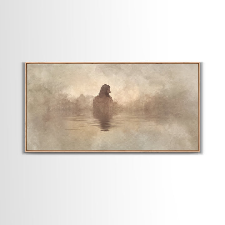 Solitude In Mist – Framed Canvas Print – Christian Art Print – Minimalist Christian Art – Jesus Painting – Christian Wall Art – Modern Chri