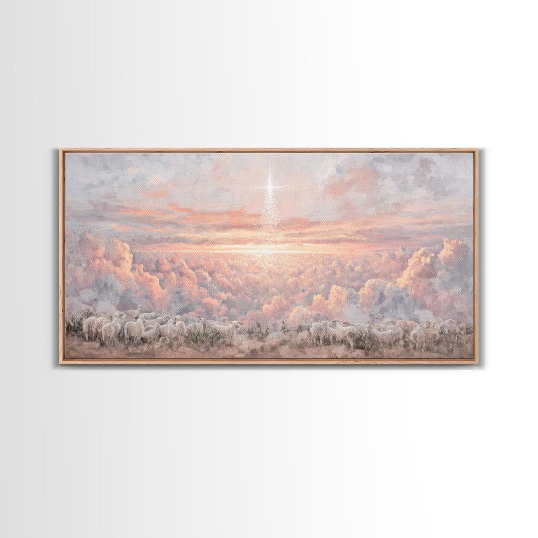 Shepherds Of Dawn - Framed Canvas Print - Christian Art Print - Christmas Wall Art - Modern Christmas Art - Christian Gift Ideas
