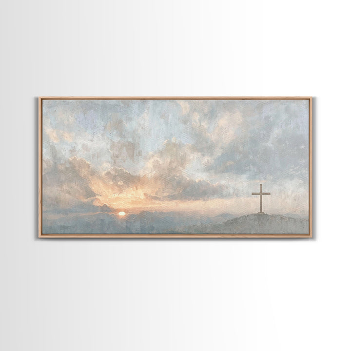 Cross At Dawn – Framed Canvas Print – Christian Wall Art – Christian Art Canvas – Christian Christmas Art – Subtle Christian Art – Christia