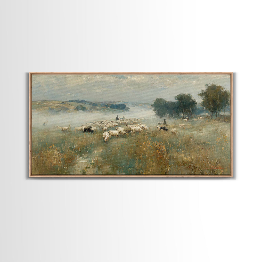Pastoral Morning Peace - Framed Canvas Print - Christian Paintings - Christian Wall Art - Christmas Art Prints - Subtle Christian Art