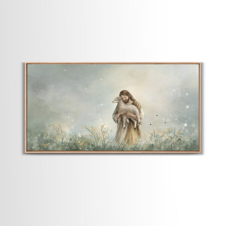 Gentle Shepherd Peace - Framed Canvas Print - Christian Art Print - Modern Christian Art - Jesus Painting - Subtle Christian Art