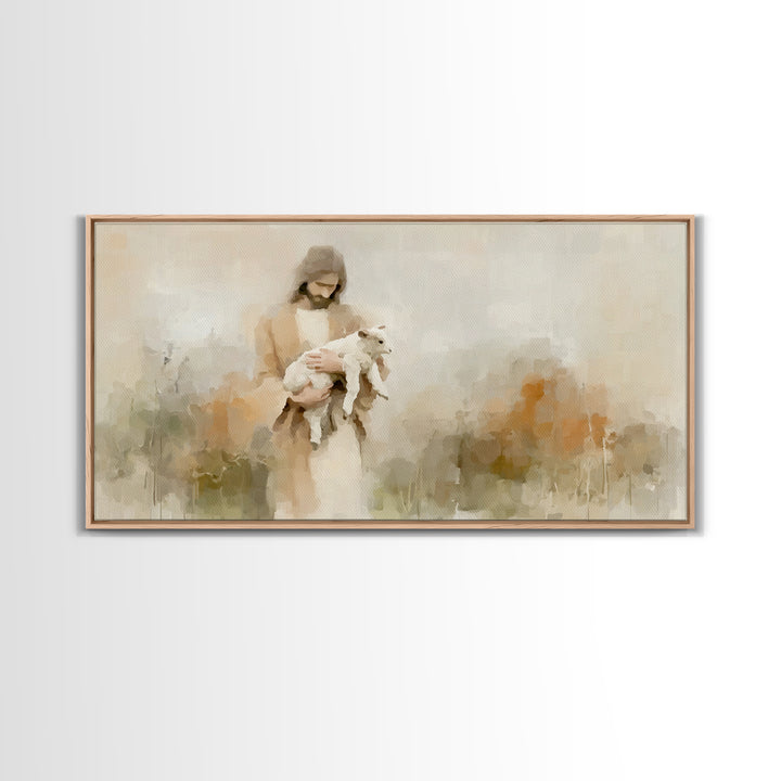 Pastoral Mercy Light - Framed Canvas Print - Christian Wall Art - Large Christian Painting - Jesus Canvas Art - Christian Decor