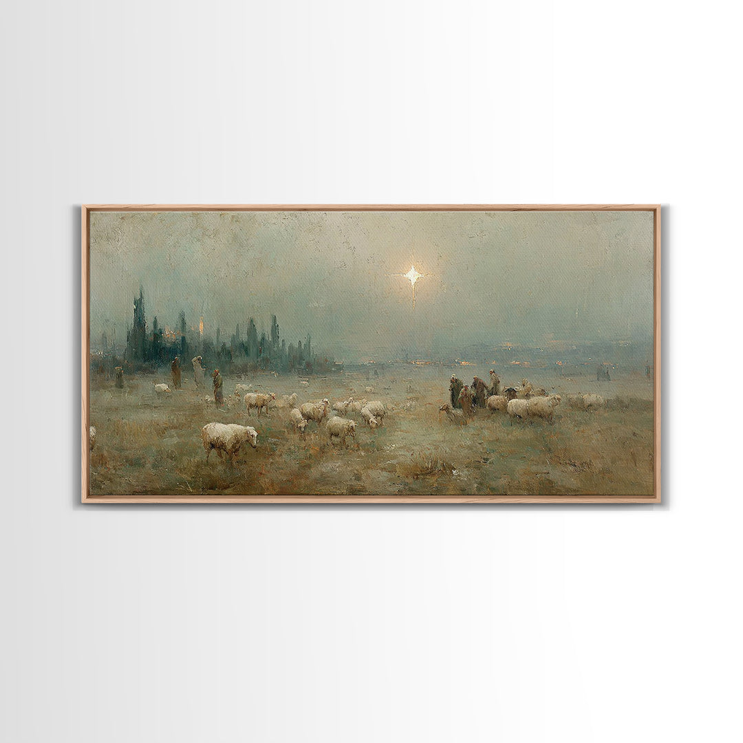 Shepherds’ Vigil – Framed Canvas Print – Christian Art – Christmas Canvas Wall Art – Christian Wall Art – Vintage Christmas Art – Christmas
