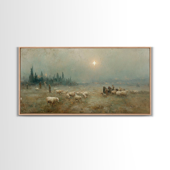 Shepherds’ Vigil – Framed Canvas Print – Christian Art – Christmas Canvas Wall Art – Christian Wall Art – Vintage Christmas Art – Christmas