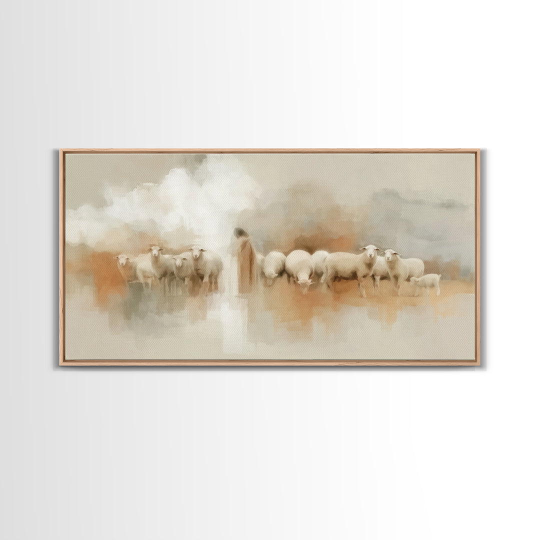 Gentle Shepherd Watch - Framed Canvas Print - Christian Art Work - Christian Art Canvas - Christmas Art Framed - Christian Decorations