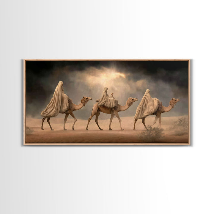 Camel Procession, Framed Canvas Print, Christian Art Canvas, Christian Wall Art, Christmas Art, Christian Christmas Decor, Jesus Painting