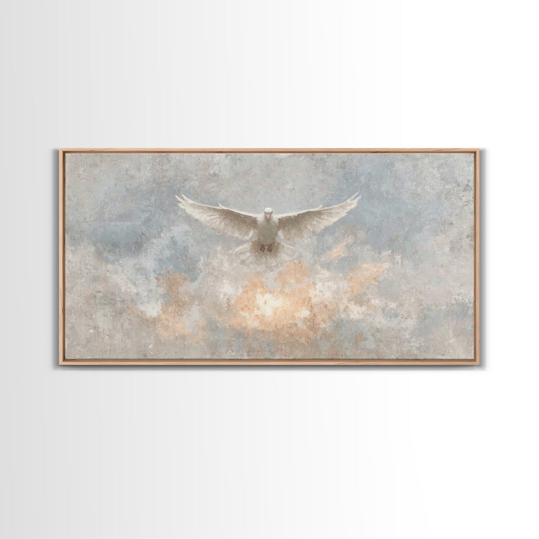 Heavenly Dove, Framed Canvas Print, Christian Wall Art, Christian Art Print, Christian Decor, Jesus Painting, Christmas Art
