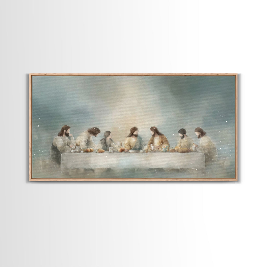 Sacred Supper Light, Framed Canvas Print, Christian Art Canvas, Christian Wall Art, Modern Christian Art, Jesus Painting, Christmas Art Pri