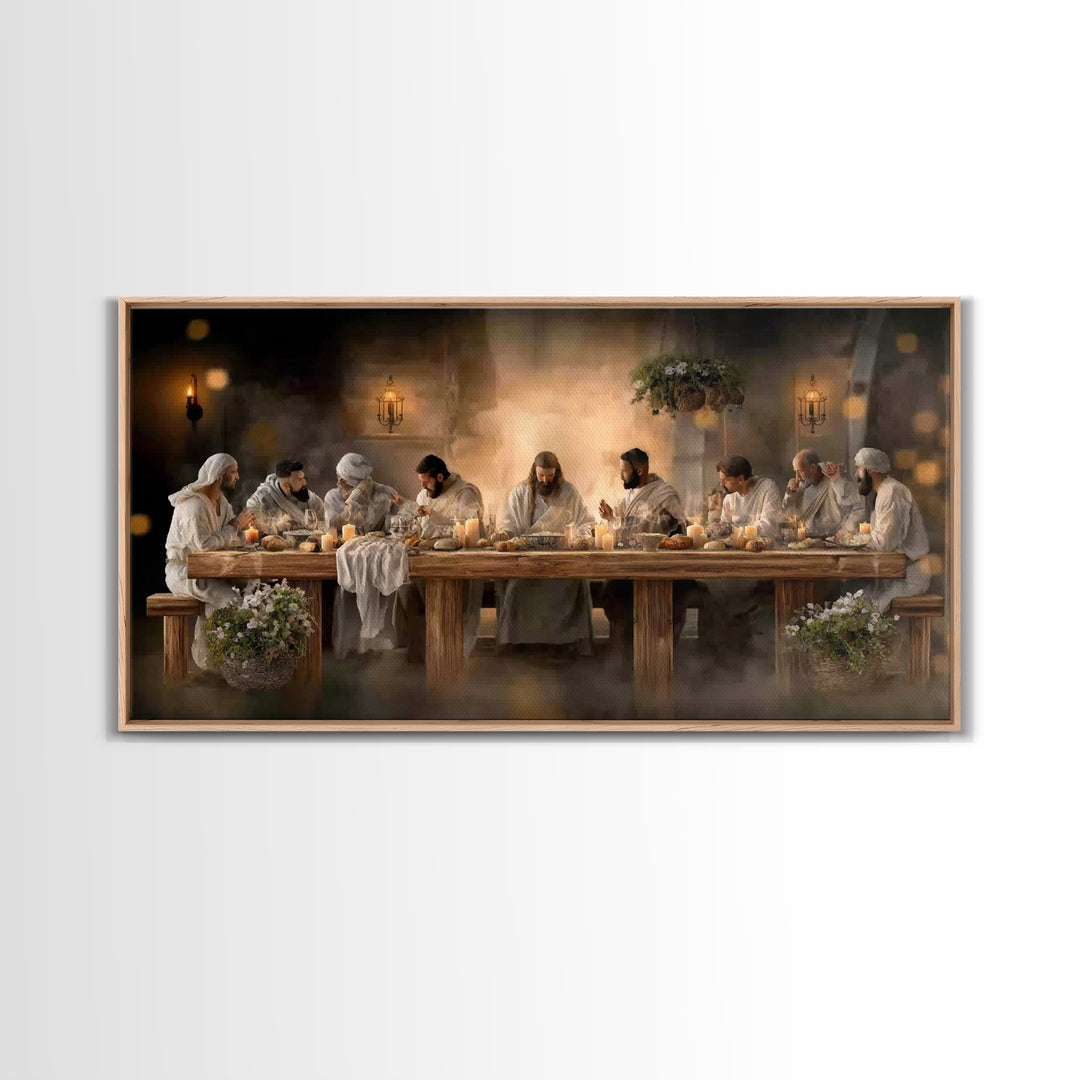 Desert Supper Glow, Framed Canvas Print, Christian Wall Art, Christian Art Canvas, Jesus Painting, Christian Christmas Art, Modern Christia
