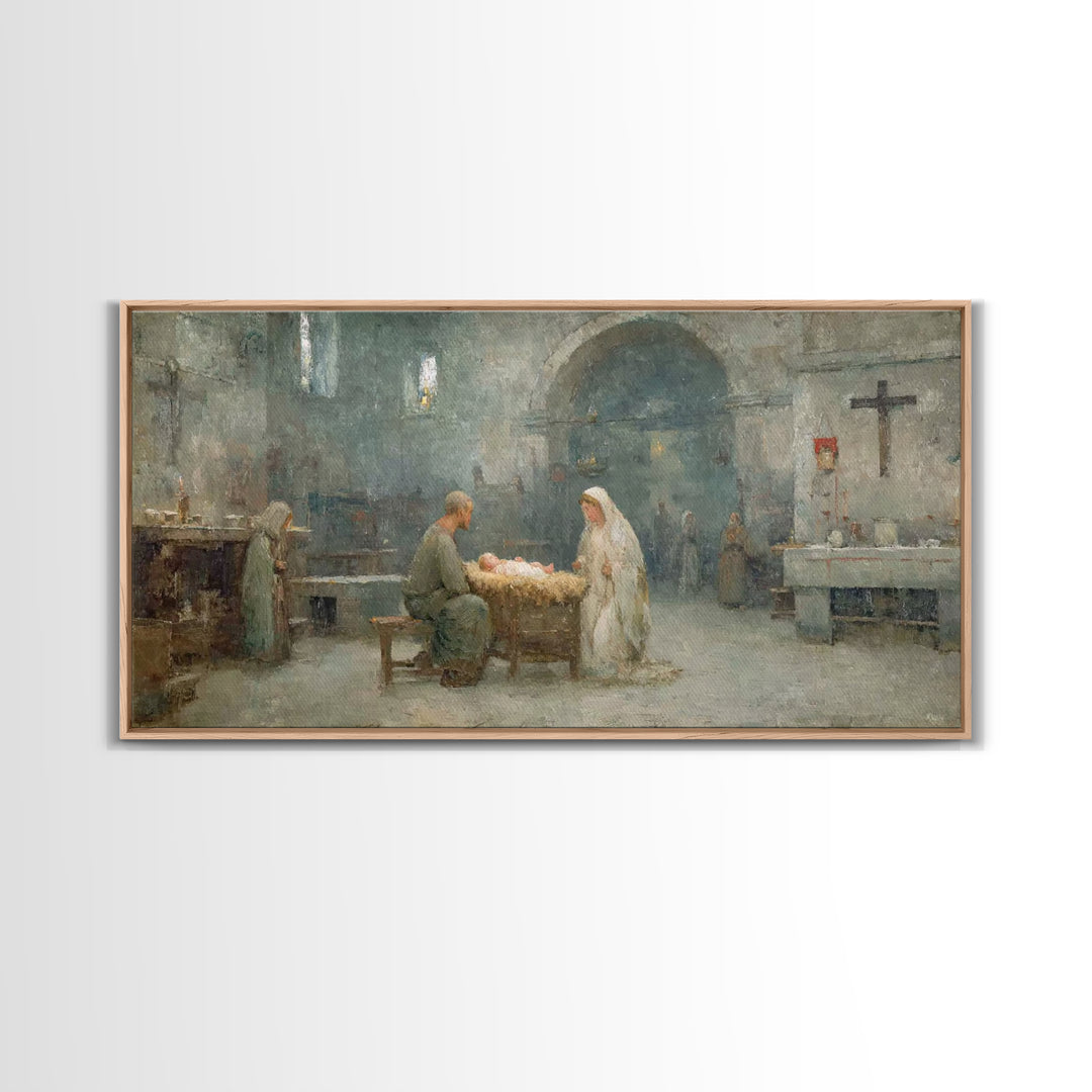 Holy Nativity Peace | Framed Canvas Print | Christian Christmas Art | Christian Art Canvas | Christian Wall Art | Birth Of Jesus Painting |