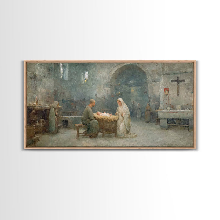 Holy Nativity Peace | Framed Canvas Print | Christian Christmas Art | Christian Art Canvas | Christian Wall Art | Birth Of Jesus Painting |