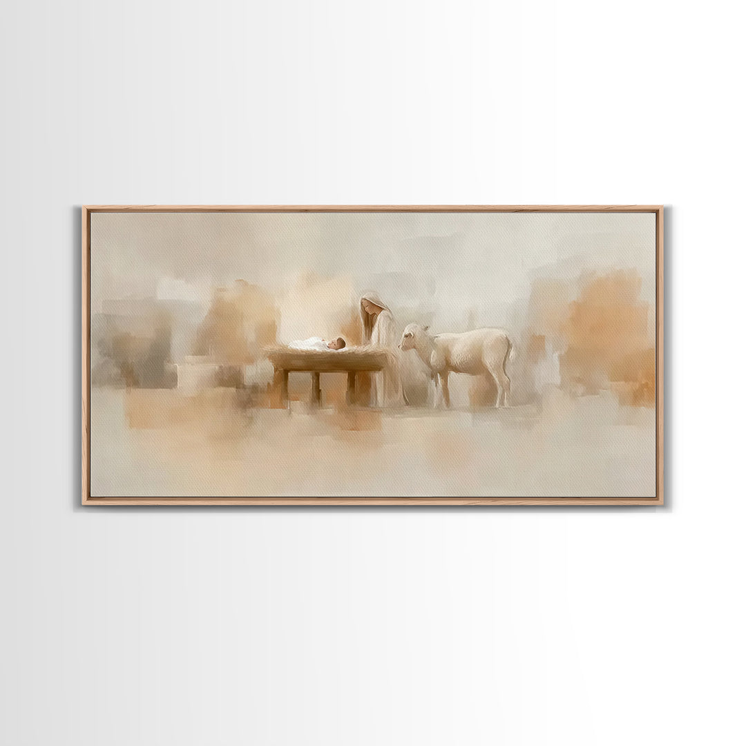 Gentle Manger Grace | Framed Canvas Print | Christian Art Canvas | Christian Wall Art | Birth Of Jesus Painting | Christmas Art | Christian