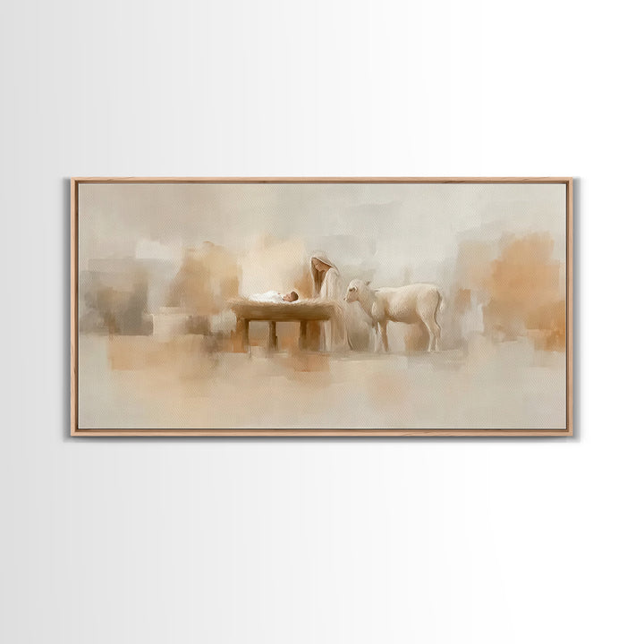 Gentle Manger Grace | Framed Canvas Print | Christian Art Canvas | Christian Wall Art | Birth Of Jesus Painting | Christmas Art | Christian