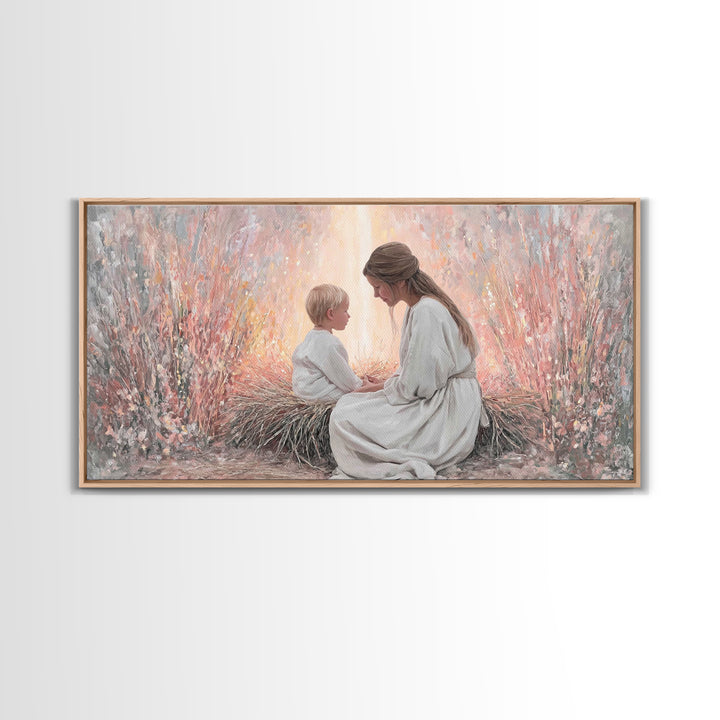 Mother’s Devotion | Framed Canvas Print | Christian Art Canvas | Christian Wall Art | Christian Christmas Art | Jesus Painting | Christian