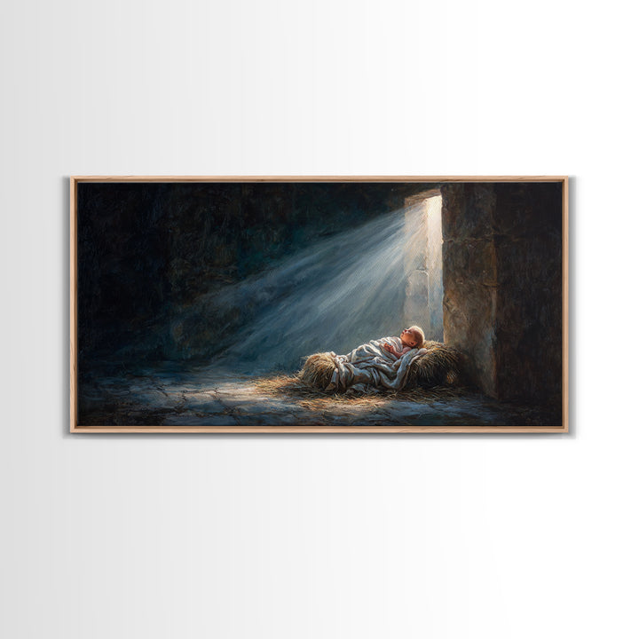 Manger Light Peace – Framed Canvas Print – Christian Art Canvas – Christmas Wall Art – Jesus Painting – Christian Christmas Art – Christian