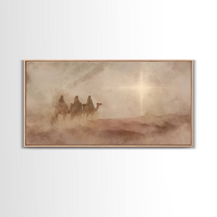 Guiding Star Mist – Framed Canvas Print – Christian Christmas Art – Modern Christian Art – Christian Wall Art – Jesus Painting – Christmas