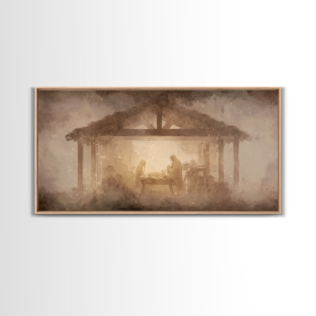 Nativity Glow – Framed Canvas Print – Christian Wall Art – Christmas Canvas Wall Art – Christian Art Print – Vintage Christmas Art – Christ