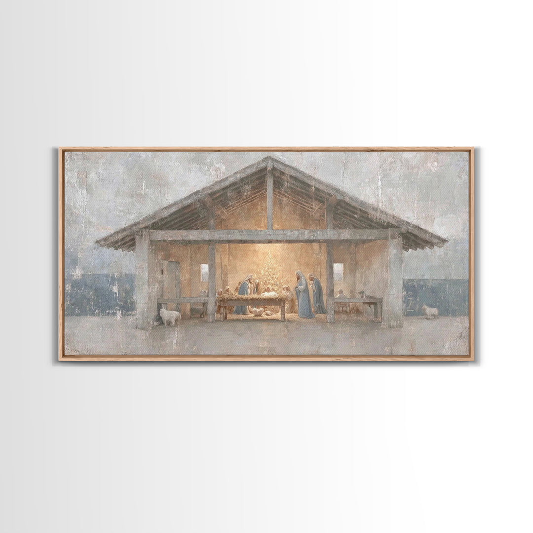 Silent Adoration – Framed Canvas Print – Christian Art Print – Christian Wall Art – Jesus Christmas Art – Christmas Art Work – Framed Chris