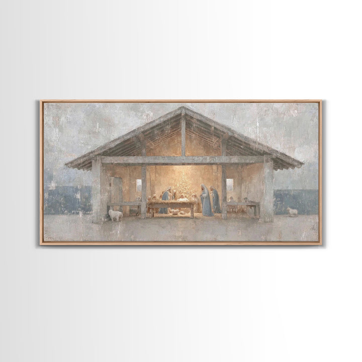 Silent Adoration – Framed Canvas Print – Christian Art Print – Christian Wall Art – Jesus Christmas Art – Christmas Art Work – Framed Chris