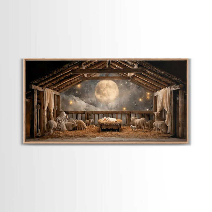 Sacred Night Peace – Framed Canvas Print – Christmas Wall Art – Christian Art Canvas – Jesus Painting – Christian Christmas Art – Christian