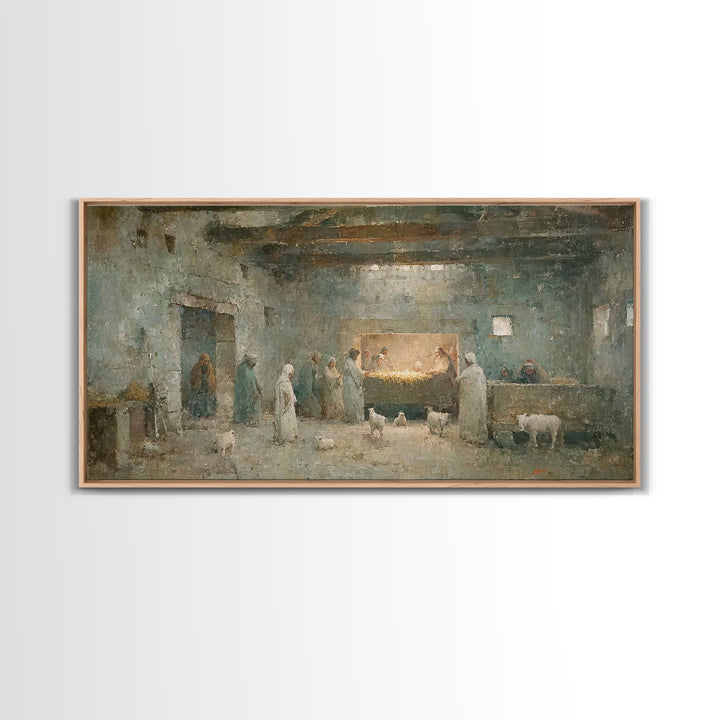 Shepherds Of Light – Framed Canvas Print – Christian Wall Art – Jesus Painting – Christmas Art – Christian Decor – Christian Christmas