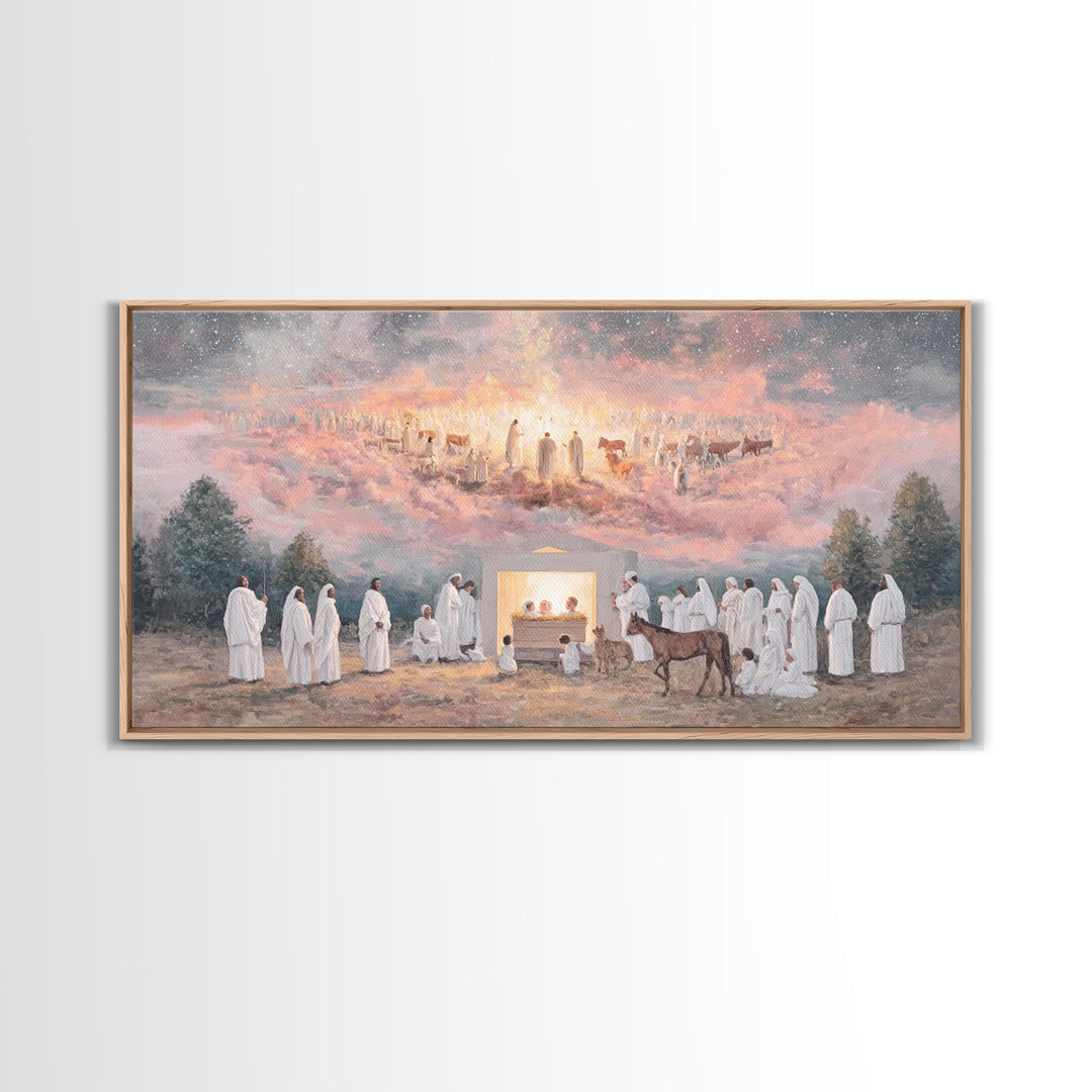 Celestial Birth Grace, Framed Canvas Print, Christian Wall Art, Jesus Painting, Christmas Art, Christian Christmas Art, Christian Decor