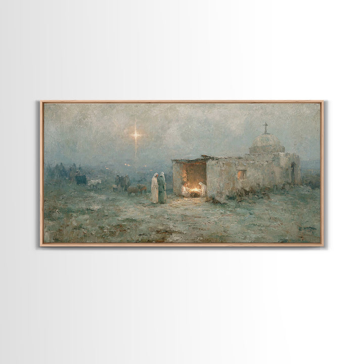 Sacred Night Refuge – Framed Canvas Print – Christian Art Canvas – Jesus Painting – Christmas Art – Christian Christmas – Christian Decor