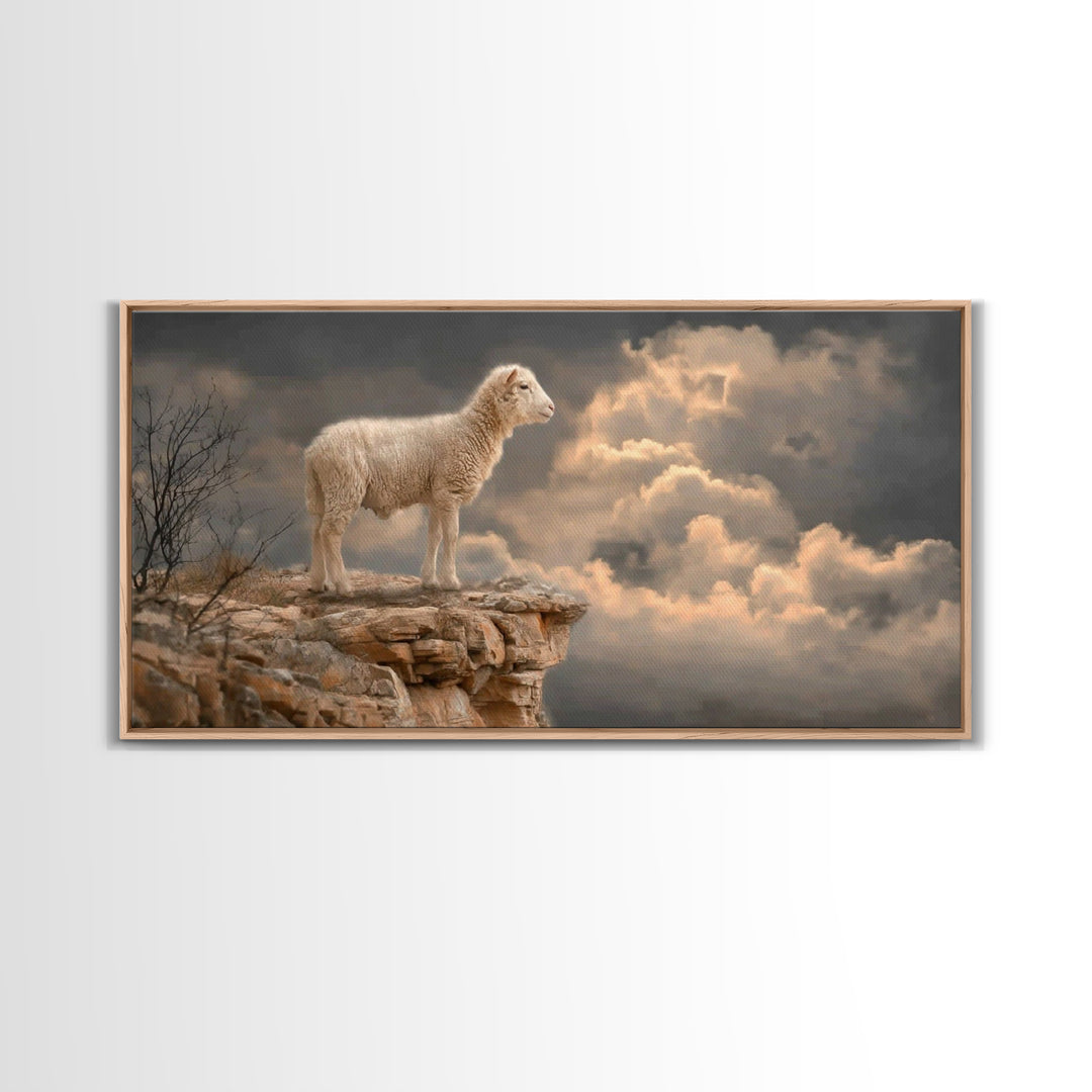The Lone Shepherd | Framed Canvas Print | Christian Art Painting | Christian Wall Art | Christian Art Print | Moody Christian Art | Pastora