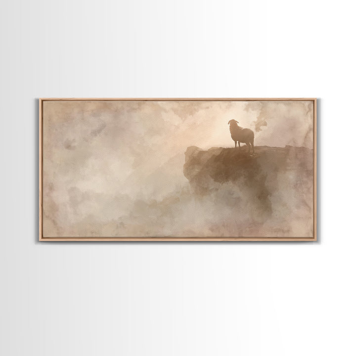 Cliffside Lamb Watch, Framed Canvas Print, Christian Art Canvas, Christian Wall Art, Subtle Christian Art, Christian Gift Ideas, Pastoral S