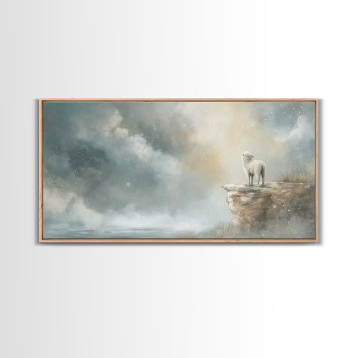 Shepherd Mist Dawn - Framed Canvas Print - Christian Art Prints - Christian Decor - Christian Christmas Art - Subtle Christian Art - Christ