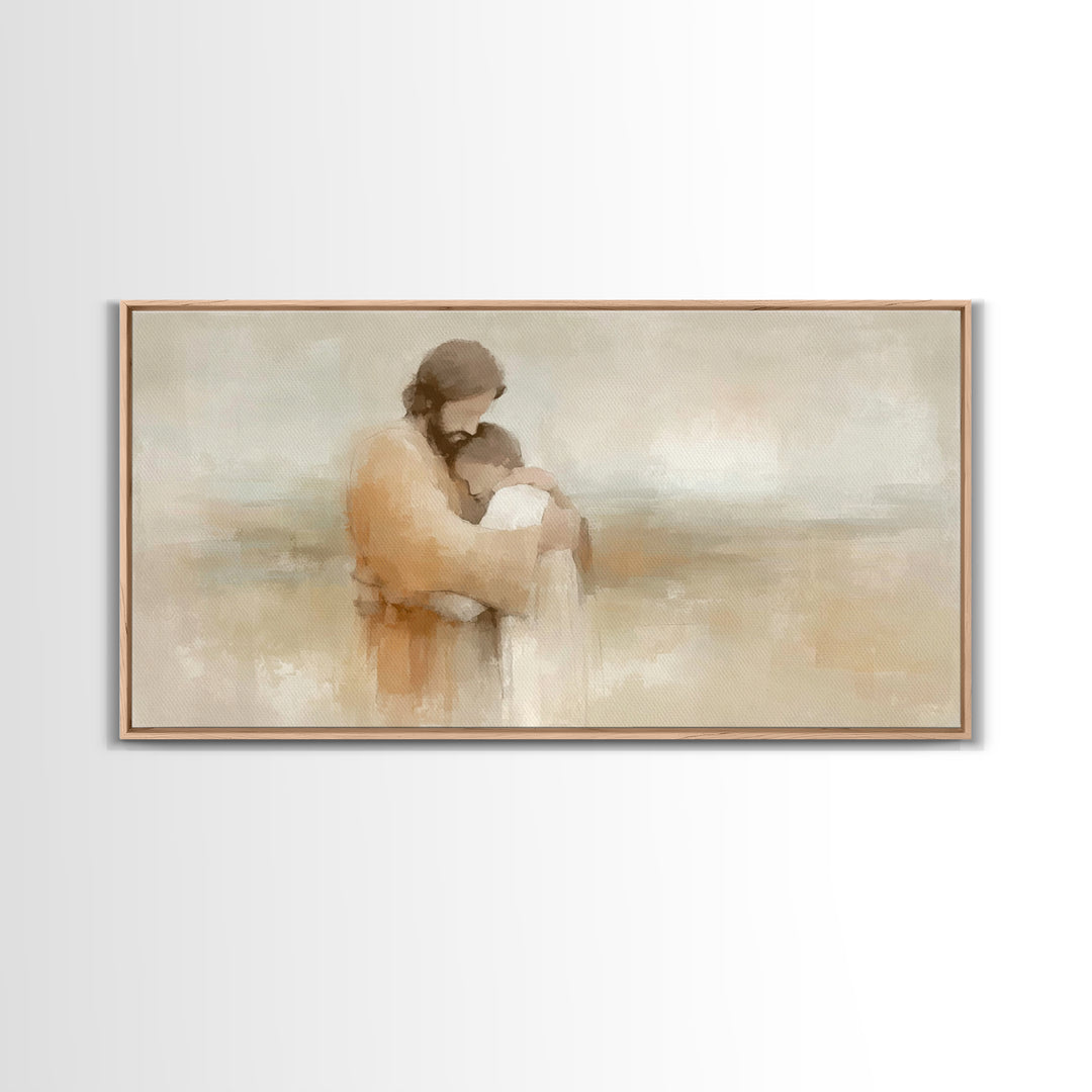 Graceful Embrace - Framed Canvas Print - Jesus Painting - Christian Wall Art - Christian Art Canvas - Christian Decor - Christian Christmas
