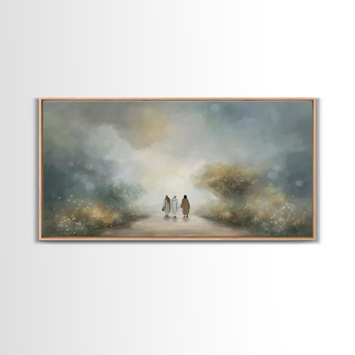 Emmaus Path Glow, Framed Canvas Print, Christian Art Canvas, Jesus Painting, Christian Wall Art, Christian Decor, Christian Gift