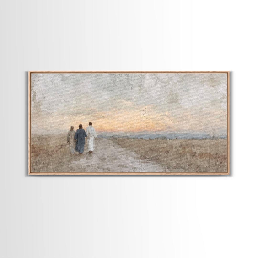 Soft Horizon Walk, Framed Canvas Print, Christian Wall Art, Christian Art Print, Jesus Painting, Christian Canvas Art, Christian Gift