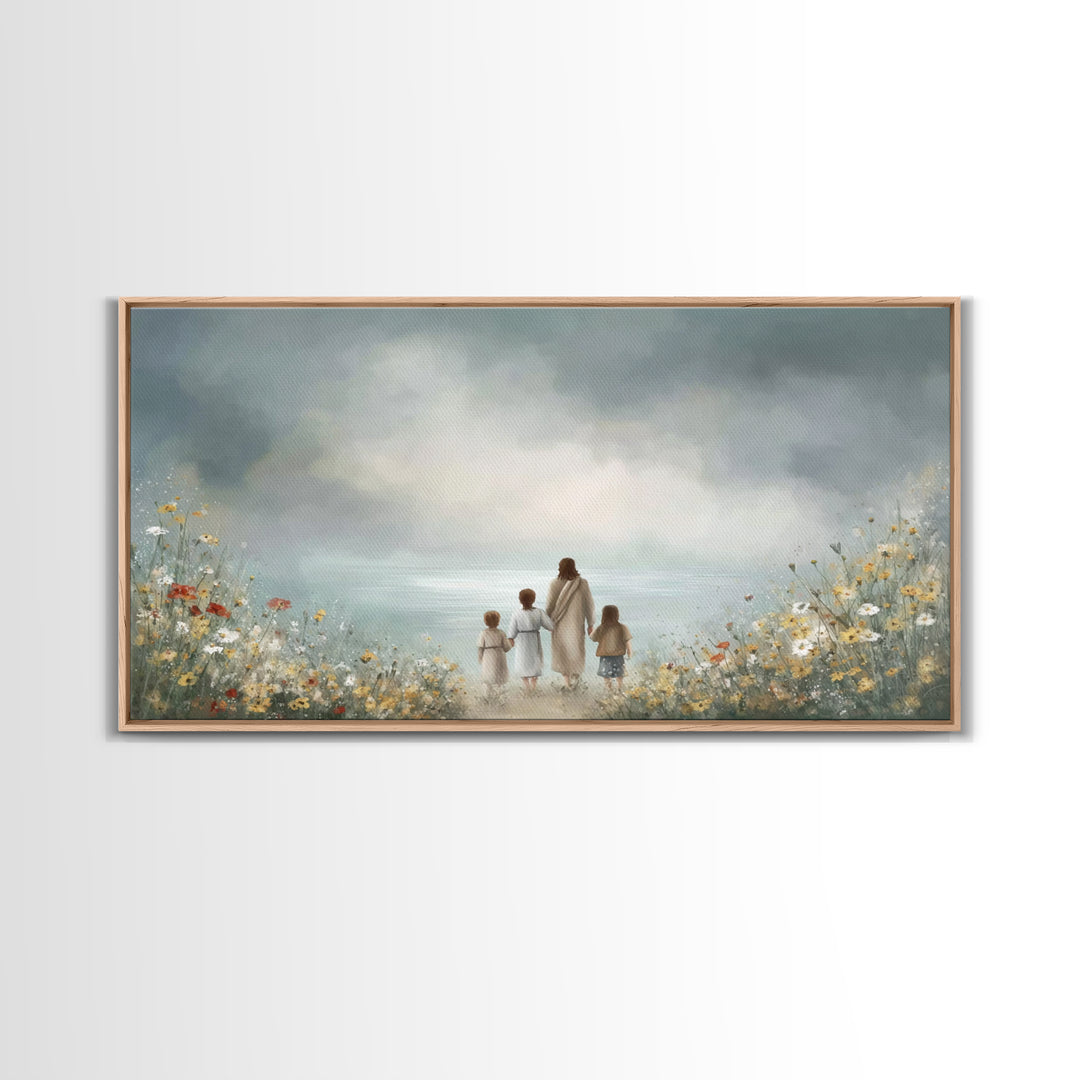 Heaven’s Meadow – Framed Canvas Print – Christian Art Canvas – Christian Wall Art – Jesus Painting – Christian Christmas Decor – Christian