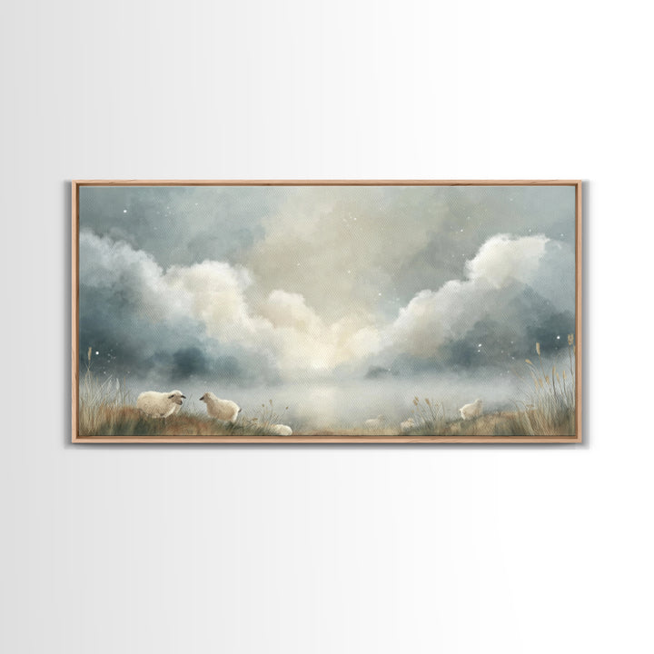 Silent Flock Light – Framed Canvas Print – Christian Wall Art – Christian Art Canvas – Christian Art – Subtle Christian Art – Christmas Art