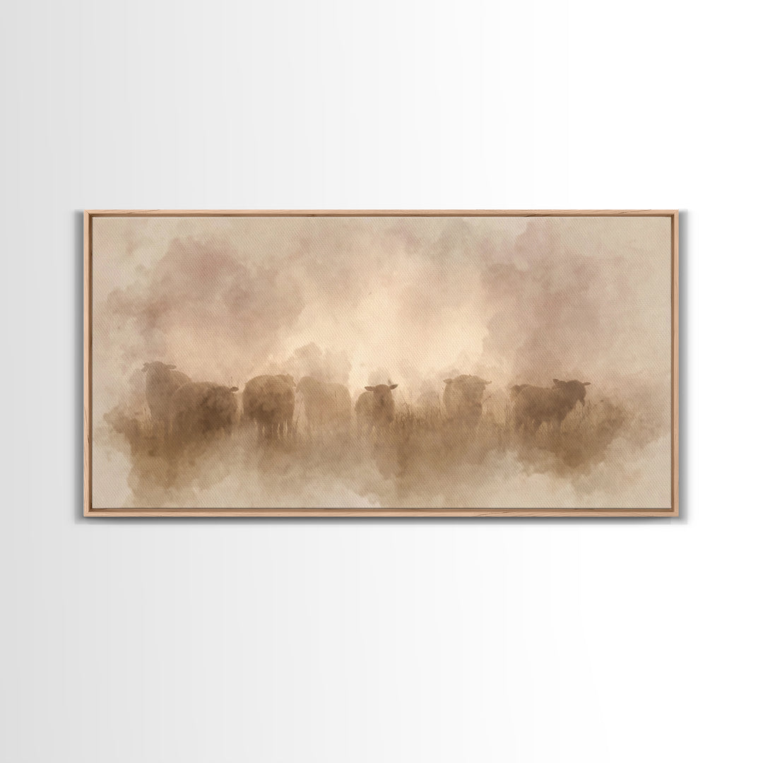 Dawnwatch Sheep – Framed Canvas Print – Christian Art Canvas – Christian Wall Art – Christian Christmas Art – Christian Decor – Moody Chris