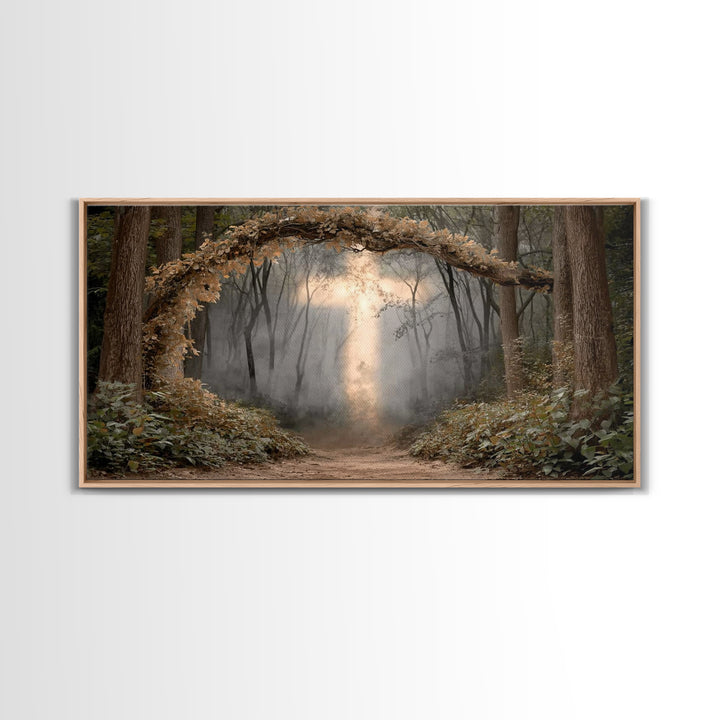 Forest Cross Glow – Framed Canvas Print – Christian Art Canvas – Christian Art – Christian Wall Art – Christian Decor – Christian Gift Idea