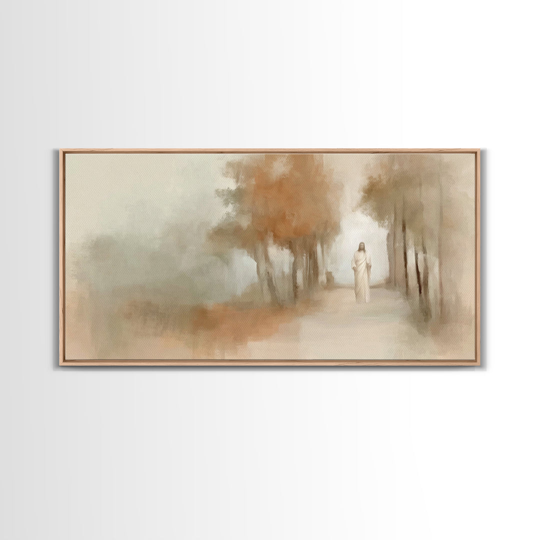 Gentle Shepherd Walk – Framed Canvas Print – Christian Art Print – Christmas Art – Jesus Painting – Christian Decor – Christian Wall Art